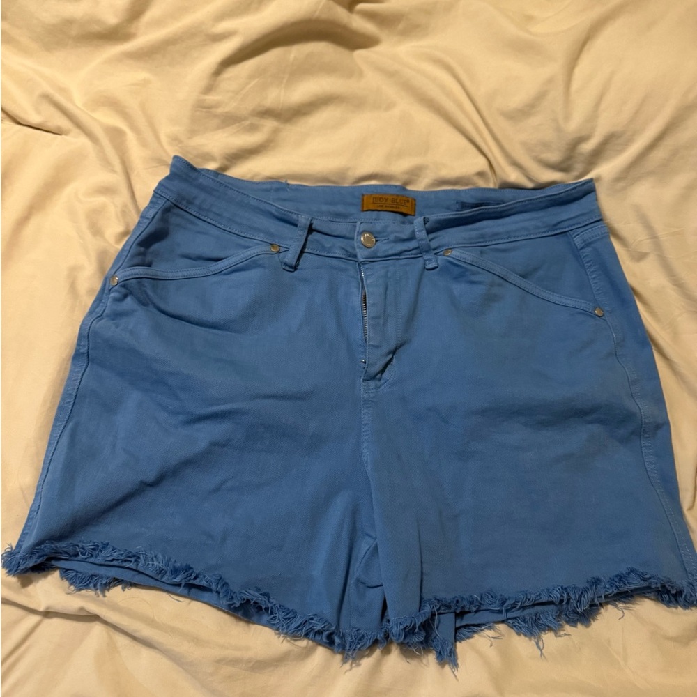 Judy Blue Cyan Frayed Hem Denim Shorts